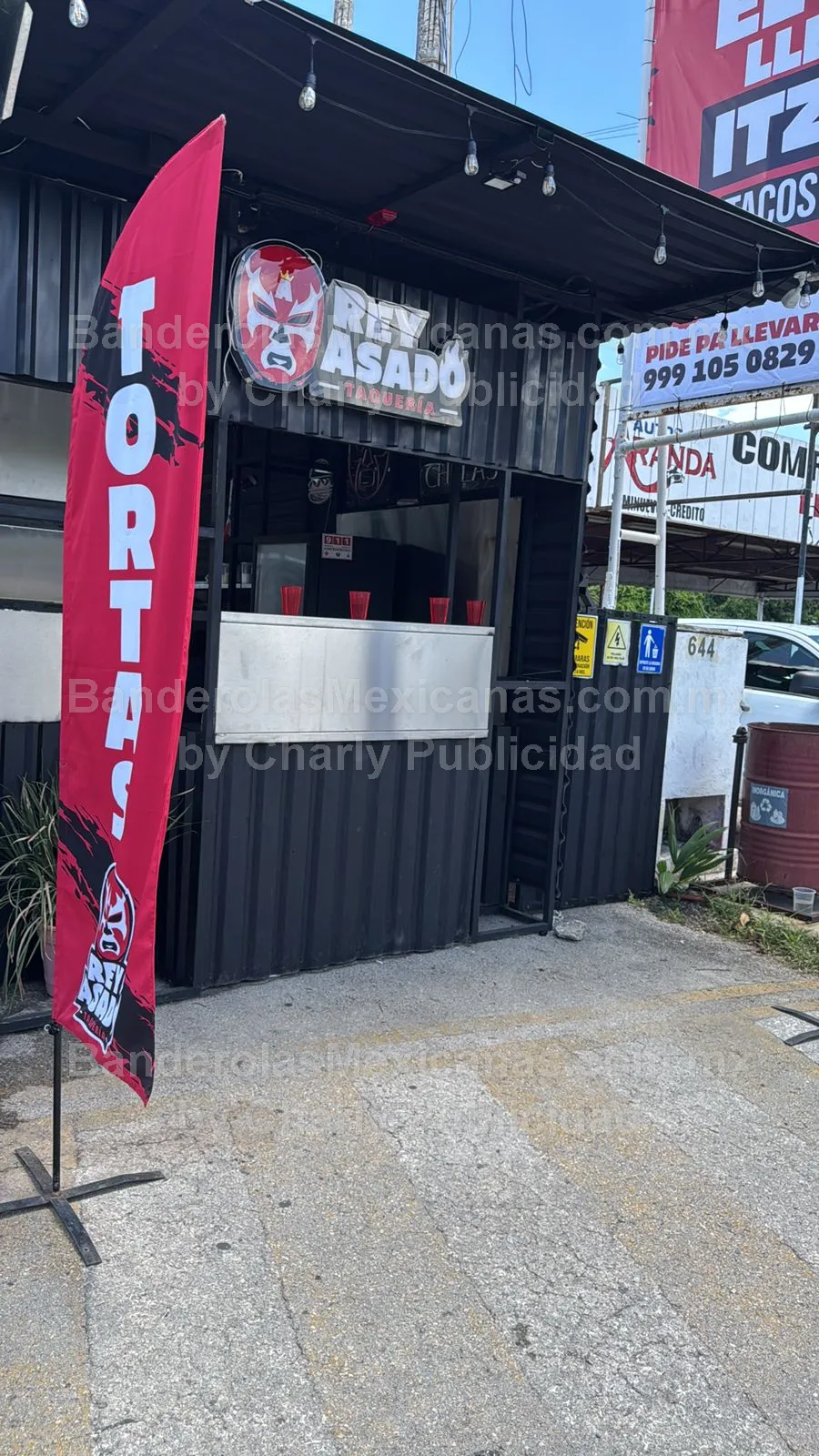 bandera publicitaria para negocio tortas rey asado taqueria